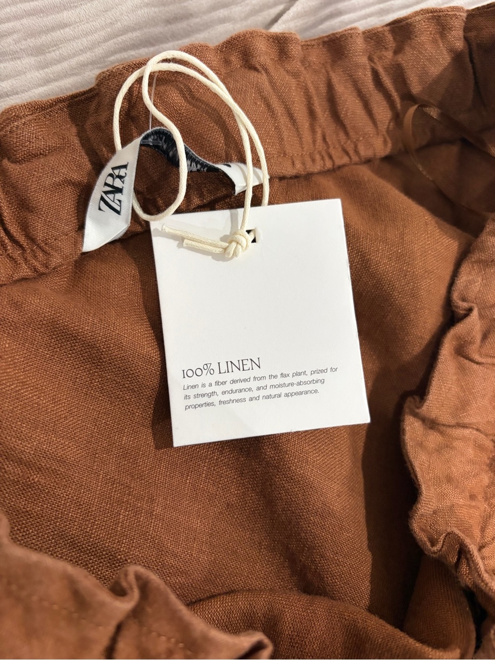 Zara Rust Brown Drawstring Maxi Skirt/ 100 % Linen/ Size Large - Picture 3 of 6
